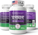 Glycinat de magnésium - Supplément de magnésium avec du zinc et de la vitamine D3 pour le sommeil, l'immunité, le os et les muscles et la santé cardiaque - Non-OGM, sans gluten, doux sur l'estomac - 180 capsules végétariennes