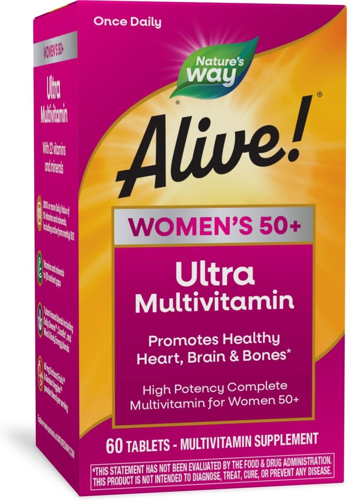 Nature's Way Alive!® Une fois par jour, les 50+ multivitamines, ultra-puissances, mélanges alimentaires (60 mg par portion), 60 comprimés