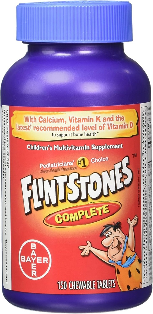 Flitstones Vitamines pour enfants à croquer, Multivitamine complète pour enfants et enfants avec fer, calcium, vitamine C, vitamine D et plus, 300ct (paquet de 2 150 bouteilles de comptage)