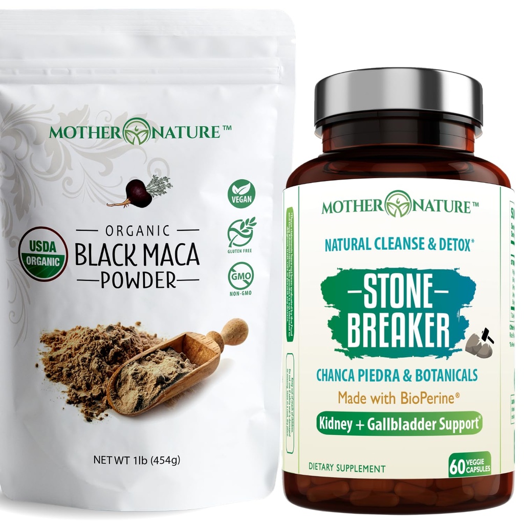 Bio Black Maca Root Powder + Chanca Piedra Stone Breaker Capsules de l'énergie, de l'urine et du soutien interne