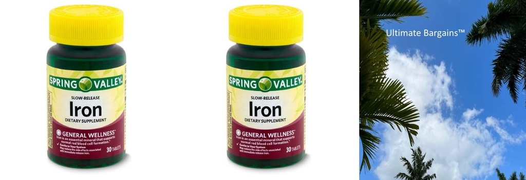 Supplément diététique de fer à libération lente de Spring Valley, compte 60 + votre guide vitaminique©