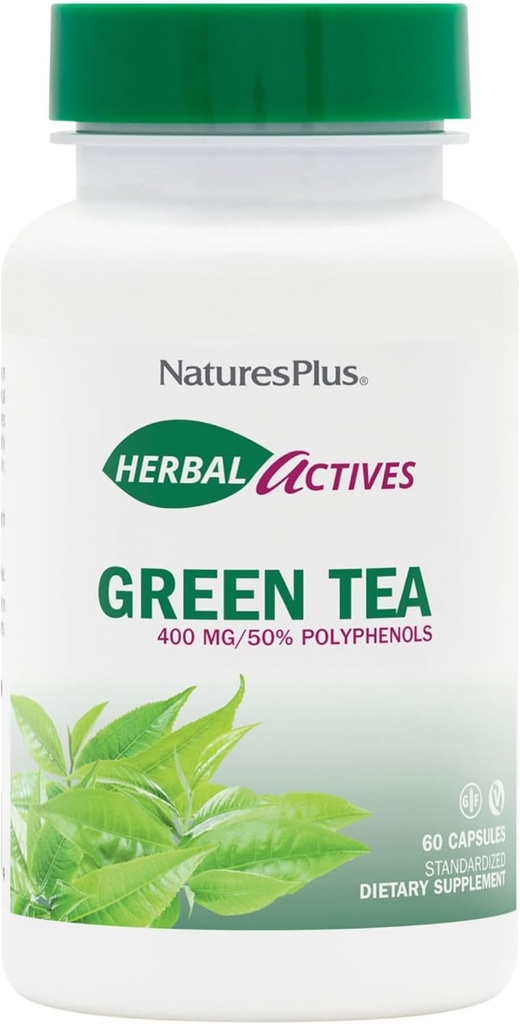 NaturesPlus Herbal Actives Green Tea - 60 Capsules - Non-OGM, végétalien, sans gluten - 60 portions