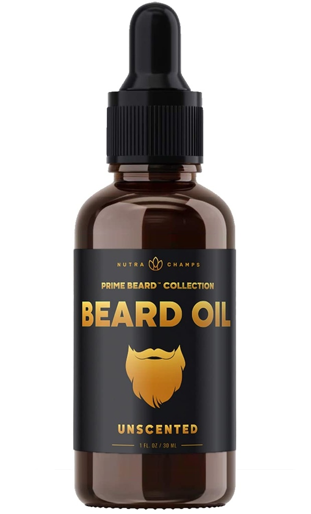 NutraChamps Reconditionneur d'huile de barbe - Non parfumé Argan vierge, Jojoba, Huiles de graines de raisin et plus pour la croissance de la barbe - Adoucit et renforce la barbe et les moustaches pour les hommes - Premium Signature Premier mélange de barbe