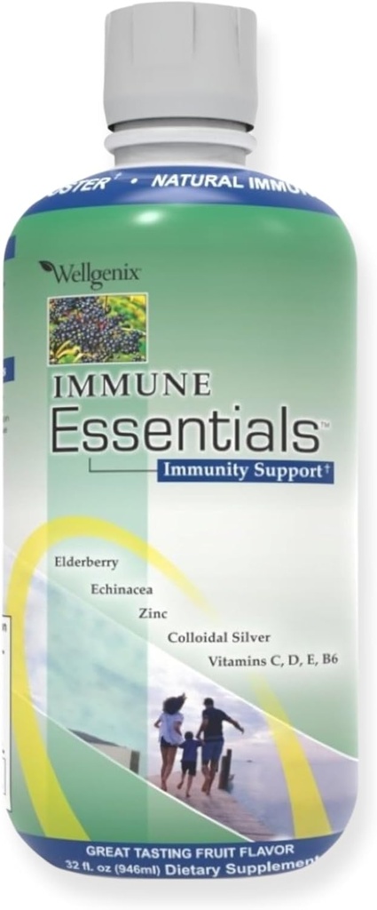 Wellgenix Immune Essentials – Supplément de soutien du système immunitaire naturel de 12 en 1 - Multivitamine nutritionnelle liquide - Boosts Immune System and Overall Health for Kids & Adults - Fruit Punch Flavor 32 oz