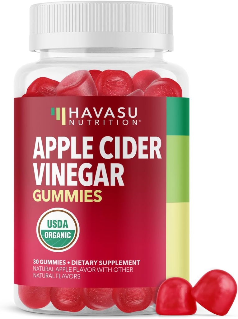 Gommies de vinaigre de cidre de pomme - Vitamines biologiques de vinaigre de cidre de pomme pour la santé digestive, le métabolisme et le soutien de la gorgée - 30 comtes - Végétaux, non-OGM, sans gluten - Saveurs délicieuses et sans goût dur - 15 jours d'approvisionnement