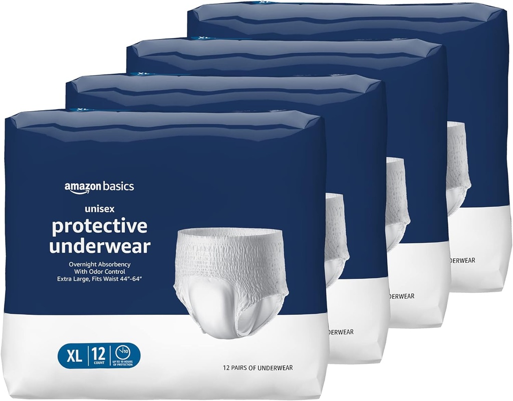 Bases Sous-vêtements de protection unisexe, Absorbance nocturne, Extra Large, 48 Compte, (4 Packs de 12)