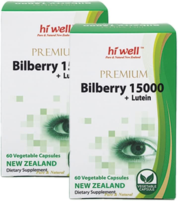 (Pack de 2) Hi Well Premium Bilberry 15000 + Lutein 60VegeCapsules