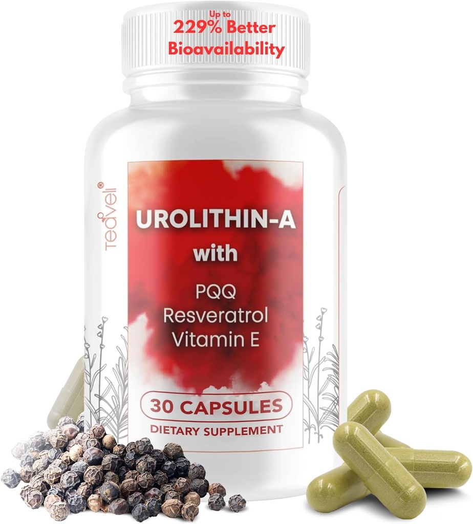 Advanced Urolithin A (15 Servings) & Stem Cell Supplement with 500mg Urolithin A, Resveratrol, PQQ, Vitamin E & Bioperine – Supports NAD+, Mitochondria, Muscle Health, Healthy Cells & Energy Levels