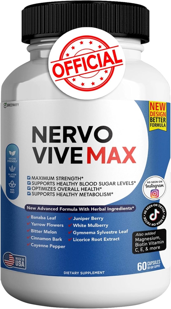 Nervovive Max - Supplément d'aide au cerveau Améliorer la mémoire et la mise au point clair Brain Fog & Boost Fonction cognitive 60 Capsules naturelles (1)