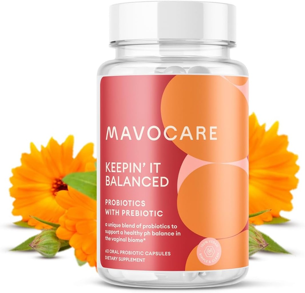 MavoCare Probiotic for Women – BV & Yeast Infection Support, pH Balance, Odor Relief, Gut Health – 30ct Vegan Capsules with Prebiotics, Calendula & Garlic for Vaginal Health and Digestion