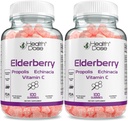 Health Dose Elderberry Sambucus Gummy Vitamins Kids 100 Gummies. with Propolis Extract, Echinacea, Vitamin C, Yummy Raspberry Flavor, Vegan, Gluten-Free, Defense, Immune Support Booster. Pack of 2