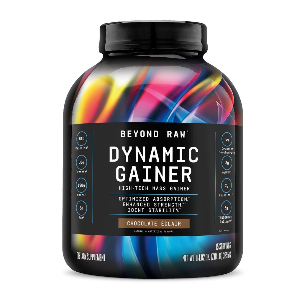 BEYOND RAW Dynamic Gainer. Gaineur de masse haute technologie, absorption optimisée et force accrue, gâteau au fromage Vanilla, 15 portions
