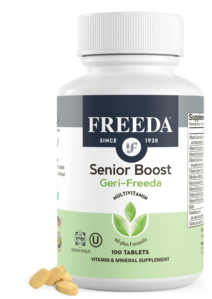 Multivitamine senior Freeda - Vitamines kasher pour les hommes et les femmes 60 et plus - Un comprimé enrobé quotidiennement - Femmes et hommes Vitamines Multivitamines 60 Plus - Vitamines pour les femmes de plus de 60 ans Plus Sujet âgé (100 Nombre)