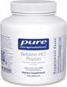 Encapsulations pures Bétaine HCl Pepsin - Supplément en enzymes digestives pour l'aide et le soutien à la digestion, l'acide stomach et l'absorption des nutriments* - avec Bétaine HCl Pepsin - 250 capsules