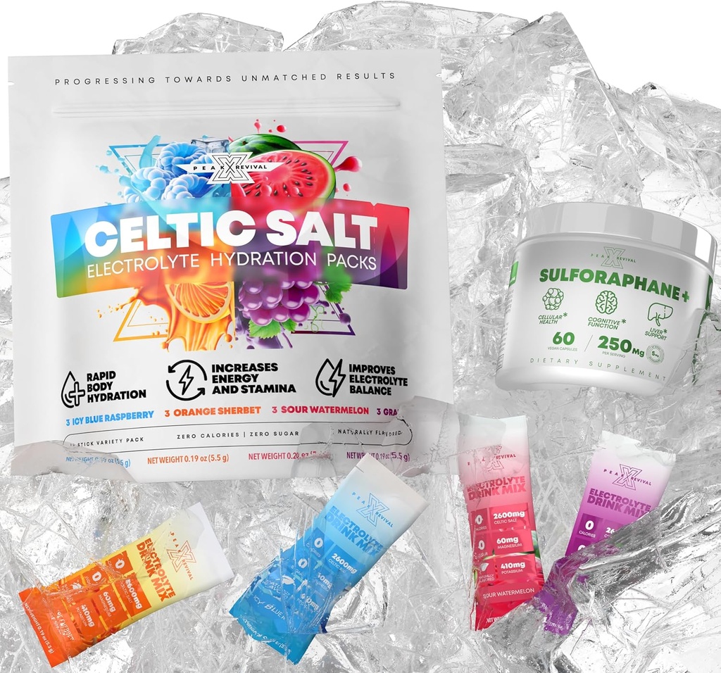 5000mcg of Real Lab-Verified Sulforaphane Supplement + Electrolytes Powder Packets Celtic Salt 12 Electrolyte Packets