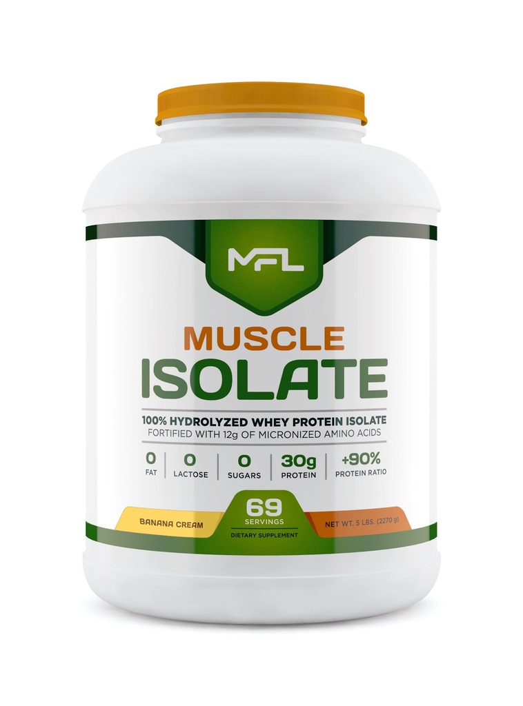 MFL 100% Isolate Protéine l 30g de Protéine l 12g Acides aminés l Keto Friendly l Faibles glucides l 5 lbs. (Crème de banane)