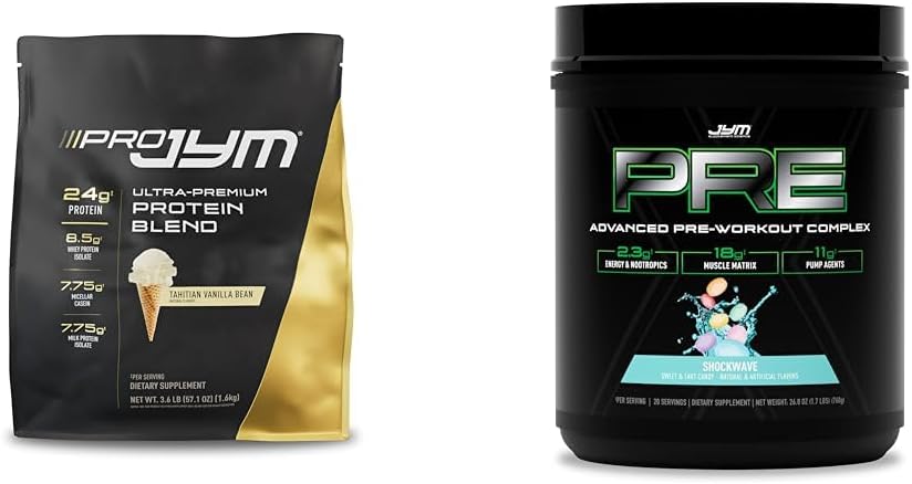 PRO JYM 45 Servants Mélange de poudre de protéines avec PRE JYM X Pré-entraînement