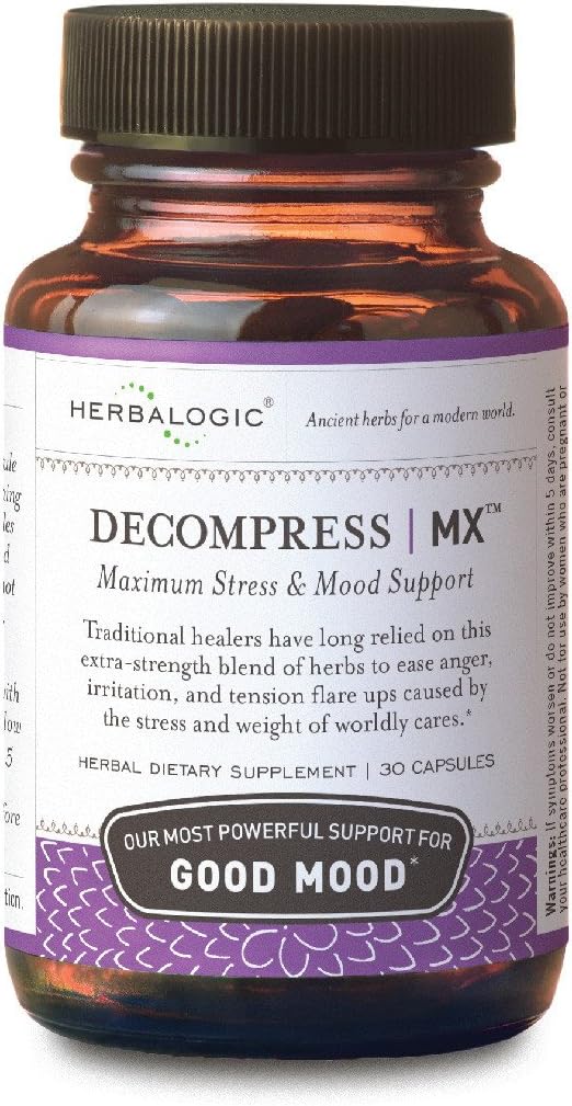 Herbalogic - Decompress MX Herb Capsules - Soulagement maximum du stress et de la tension - Réduit la colère et l'humeur, support positif - Basé sur la formule chinoise traditionnelle Xiao Yao San - 30 Cap Count