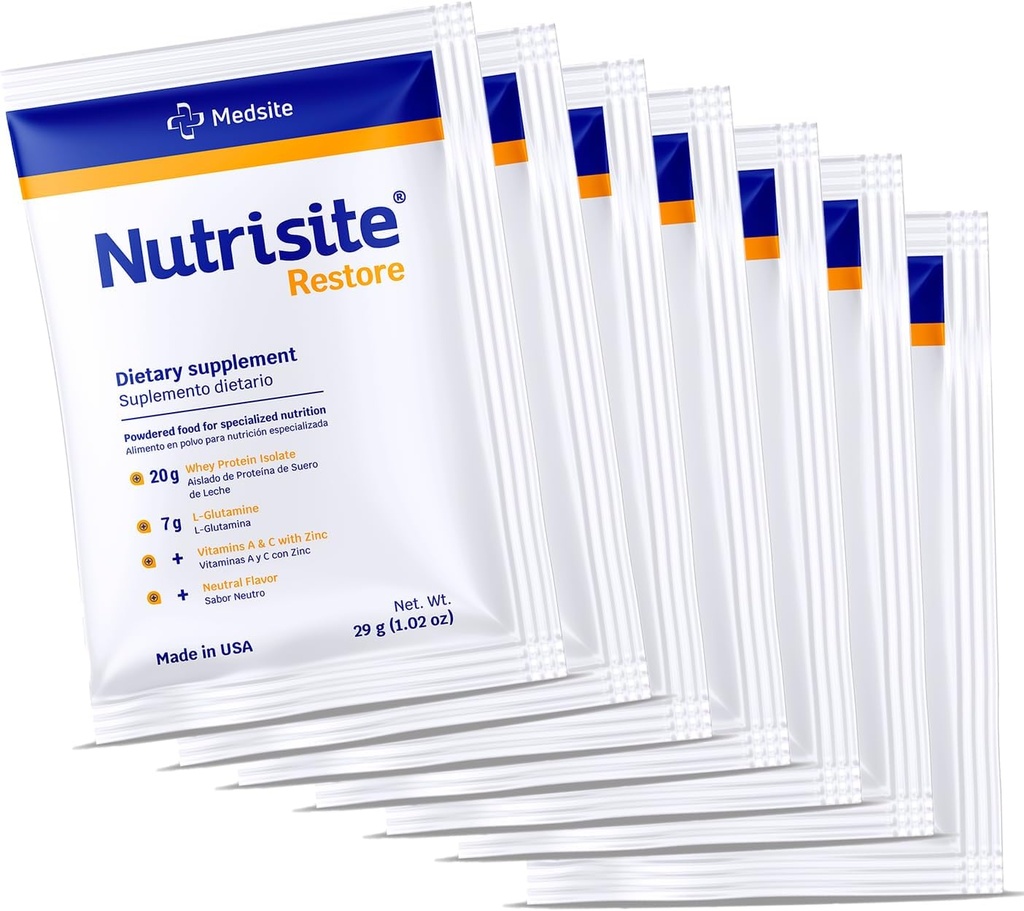 Nutrisite Restore Powder for Wound Healing Support, Includes Whey Isolate Protein, L-Glutamine, Vitamins A, C, and Zinc – Gluten and Sacarose Free, Unflavored (7 Serving) 1.02 Oz