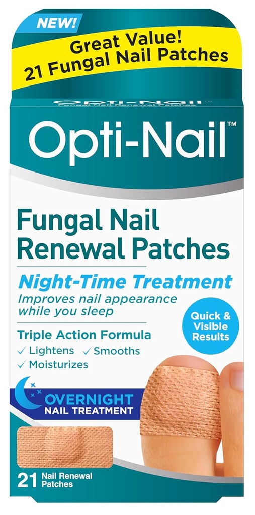 Patches de renouvellement des ongles fongiques Opti-Nail - 21 Patches, traitement de nuit améliore l'apparence des ongles pendant que vous dormez