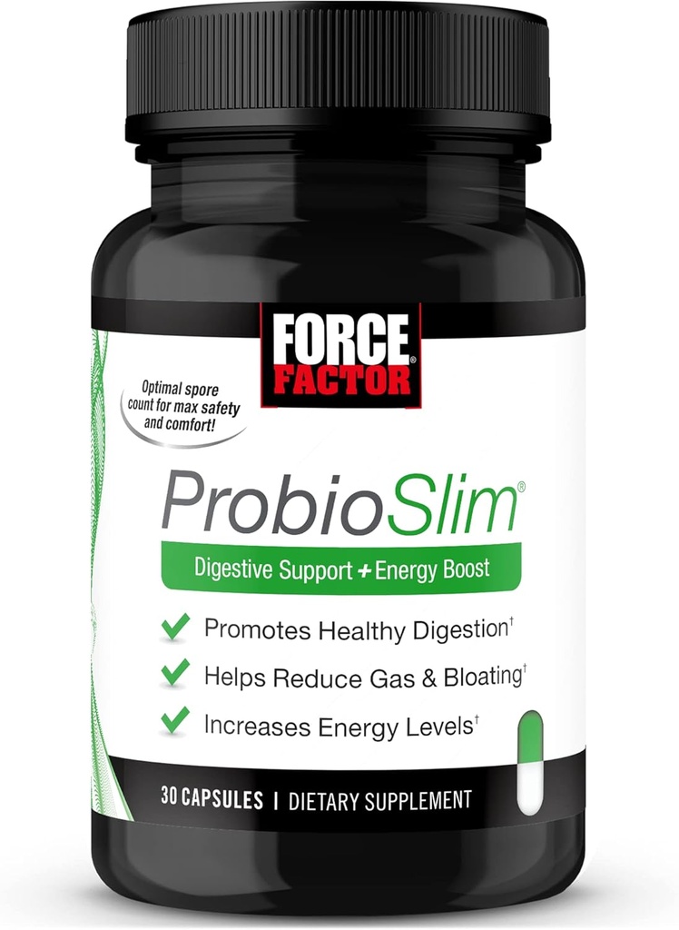 Facteur de force ProbioSlim Probiotiques pour les femmes et les hommes, Probiotiques pour la santé digestive pour réduire le bloom, le gaz et la diarrhée occasionnelle, avec prébiotiques, LactoSpore et thé vert pour l'énergie, 30 capsules