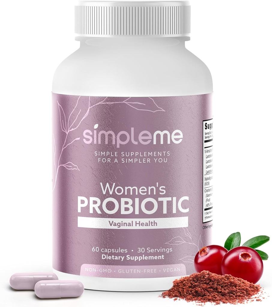 Simpleme Femmes Probiotiques avec Prébiotiques, Cranberry - Probiotiques vaginaux pour les femmes - Pour l'équilibre du pH, UTI, santé vaginale, Gut Flora - Complexe de suppléments probiotiques pour les femmes pour le bien-être - 60 Capsules