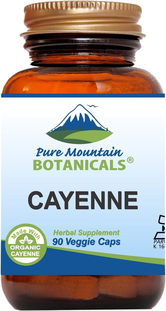Pure Mountain Botanicals Cayenne Pepper Capsules - 90 Kosher Caps végétaliens avec 500mg de poivre Cayenne biologique avec Capsaicin