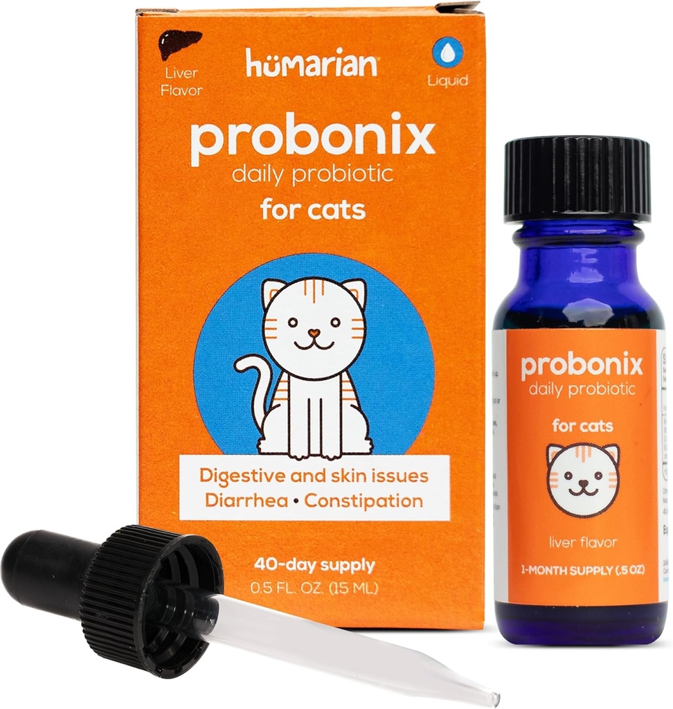 Probiotiques liquides de Probonix humarien pour les chats - 8 gouttes de probiotiques de Cat de formation pour fortifier la santé des femelles, la santé dentaire, l'immunité et plus - 30 jours d'approvisionnement - Foie