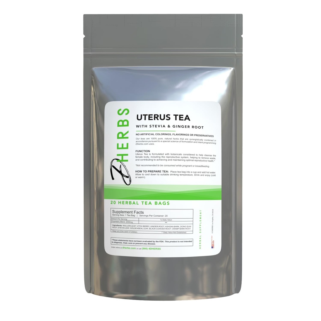 Thé à base de plantes Uterus, racine de gingembre, feuille de Mullein, Stevia et Vitex Berry (20 sacs)