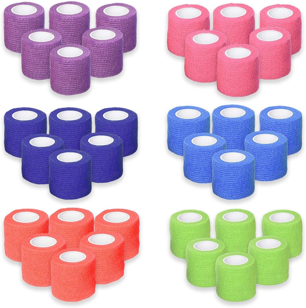 Toujours prêt Premier secours auto-adhérent bandes cohésives 2" x 5 Yards - 36 comtes, couleurs arc-en-ciel