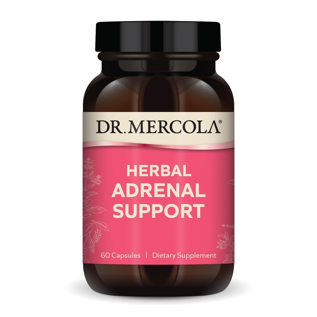 Dr. Mercola Herbal support adrénal, 30 portions (60 capsules), complément alimentaire, gestion de l'humeur et du stress, non-OGM