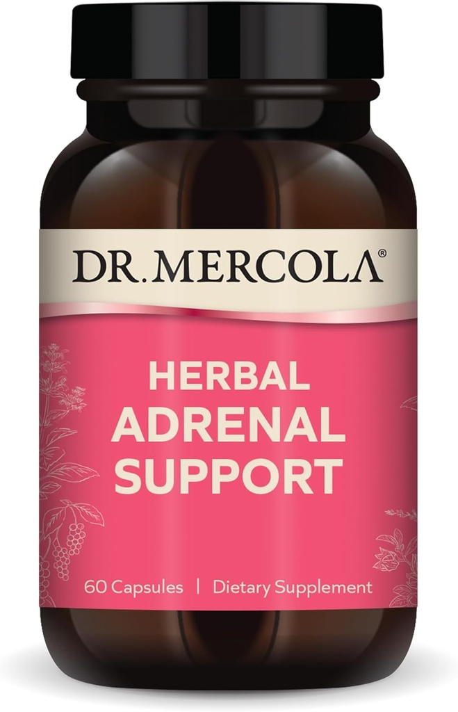 Dr. Mercola Herbal support adrénal, 30 portions (60 capsules), complément alimentaire, gestion de l'humeur et du stress, non-OGM