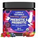 Lama Naturals Enfants Probiotique avec fibre prébiotique, végétalien, bio prébiotiques et probiotiques Gummies pour Gut soutien de la santé, Vitamines Gummy de fruits réels de Toddler, Pas d'ajout de canne à sucre, Berry mixte, 60 Ct
