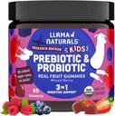 Lama Naturals Enfants Probiotique avec fibre prébiotique, végétalien, bio prébiotiques et probiotiques Gummies pour Gut soutien de la santé, Vitamines Gummy de fruits réels de Toddler, Pas d'ajout de canne à sucre, Berry mixte, 60 Ct