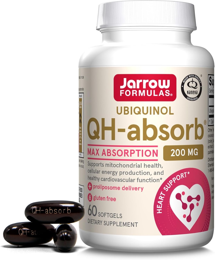 Formules de Jarrow QH-absorb 200 mg - Co-Q10 à haute absorption - Forme antioxydante active du Co-Q10 - Supporte la production d'énergie mitochondriale et la santé cardiovasculaire - Jusqu'à 60 portions