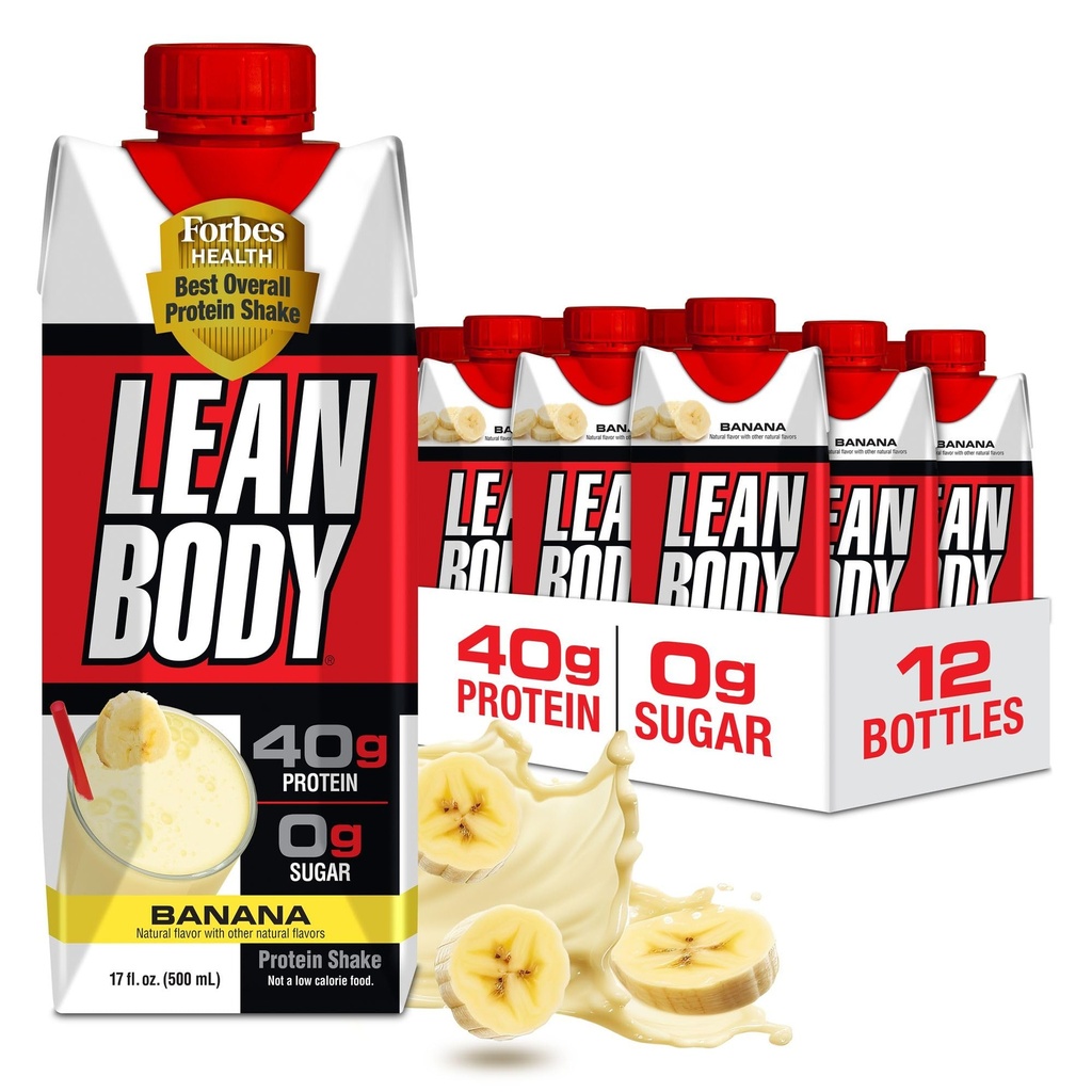 Labrada Lean Body Ready to Drink Banana Protein Shake,40g Protein,Whey Blend,0 Sucre,Sans gluten,22 Vitamines et minéraux,17 Ounce (Carton recyclable et couvercle - Paquet de 12) LABRADA