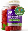Gummées de mûres aînées de Sambucus + vitamine C + zinc pour enfants et adultes, support immunitaire X3, arômes naturels + ingrédients, végétalien, non-OGM, fabriqué aux États-Unis (60)