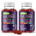 Gommies multivitamines pour femmes Viteey - Soutien immunitaire - 12 en 1 Vitamines et minéraux essentiels - Vitamine A, C, D3, E, B6, B12, Acide folique, Biotine, Calcium, Zinc et plus - Végétarien - Aromatisé aux framboises