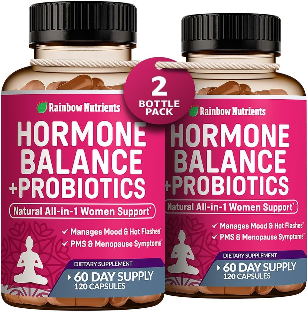(2 Pack) Hormone Balance + Probiotiques pour les femmes (3450mg) Relief naturel pour la ménopause, Flashs chauds, PMS, Bloating