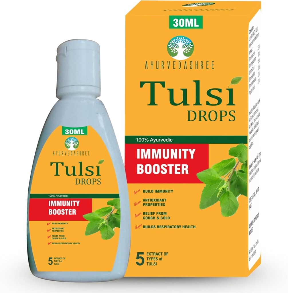 Tulsi Drops Natural Immunity Booster 30 ML Pack - Certified 5 Different Rare Tulsi, Holy Basil Drops 30 ML
