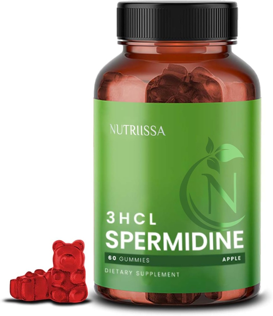 Nutriissa Spermidine Gummies 10mg (99% Spermidine 3HCL) – Cellular Health & Longevity Support – EPEB Certified for Purity & Potency – 60 Apple Flavored Vegan Gummies