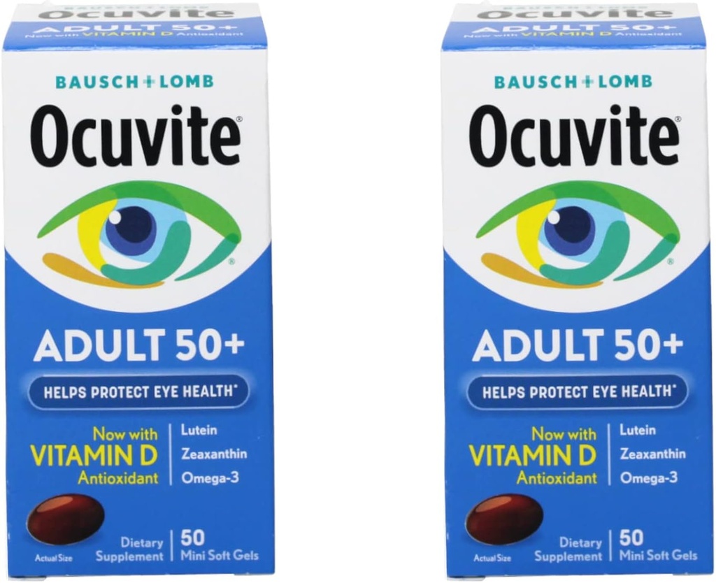 Bausch & Lomb Ocuvite Vitamine oculaire et supplément minéral pour adultes 50+, 50-Count Gels doux (paquet de 2)