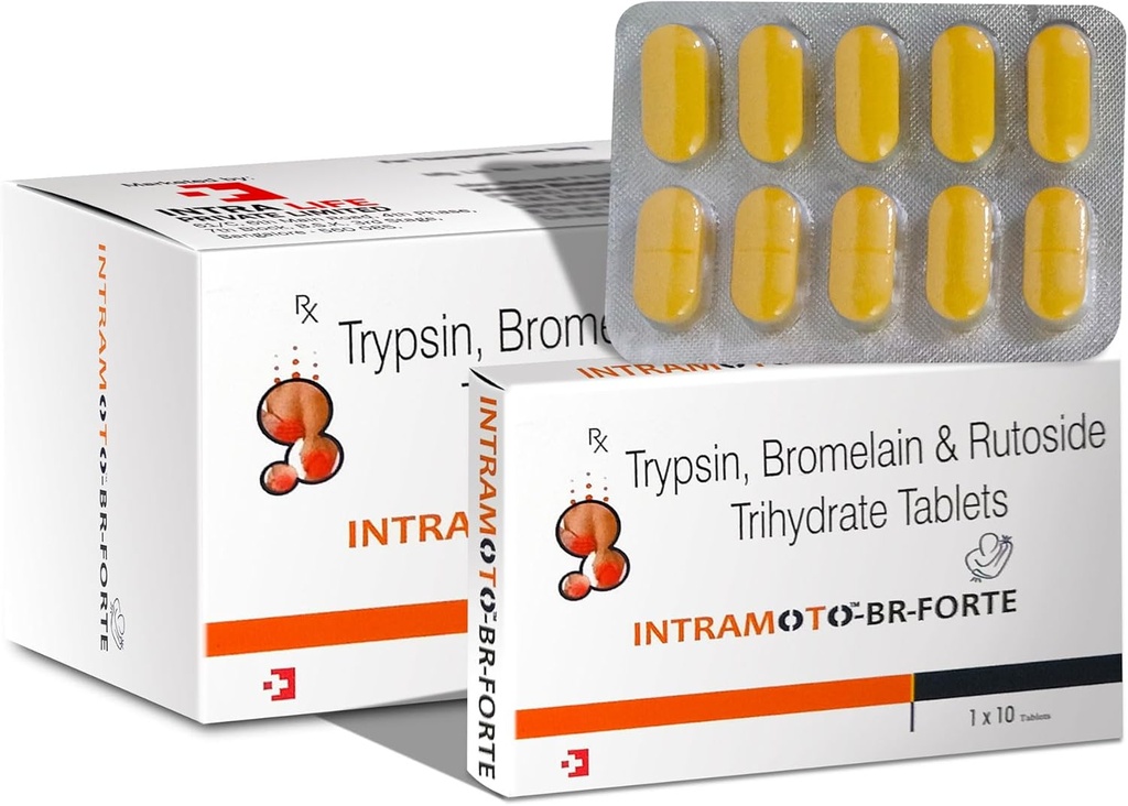 INTRAMOTO-BR-FORTE TABS Trypsine 96mg + Bromelain 180mg + Rutoside Trihydrate 200mg