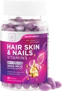 Vitamines pour les cheveux, la peau et les ongles pour les femmes - Biotin 5000mcg pour soutenir la croissance des cheveux avec huile d'argan, collagène et acide hyaluronique, belle peau, plus forte, cheveux et ongles supplément vitamine - 60 Softgels