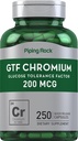 Piping Rock GTF Chromium 200 mcg, 250 capsules Supplément du facteur de tolérance au glucose, sans OGM et sans gluten