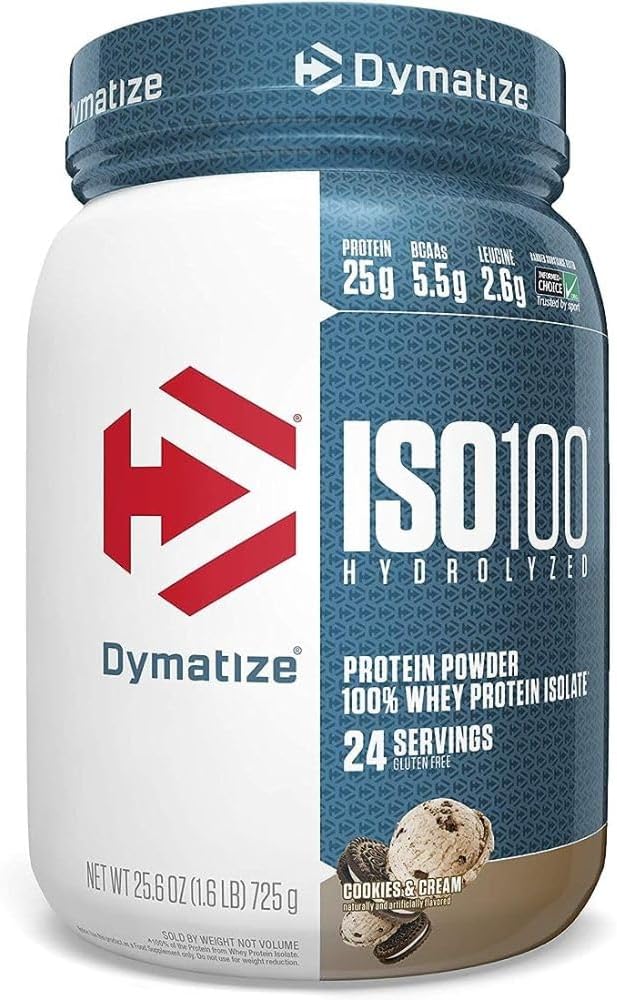 Dymatiser la poudre de protéines hydrolysées ISO100, 100% de lactosérum, 25g de protéines, 5,5g BCAA, sans gluten, absorption rapide, digestion facile, biscuits et crème, 1,6 livre
