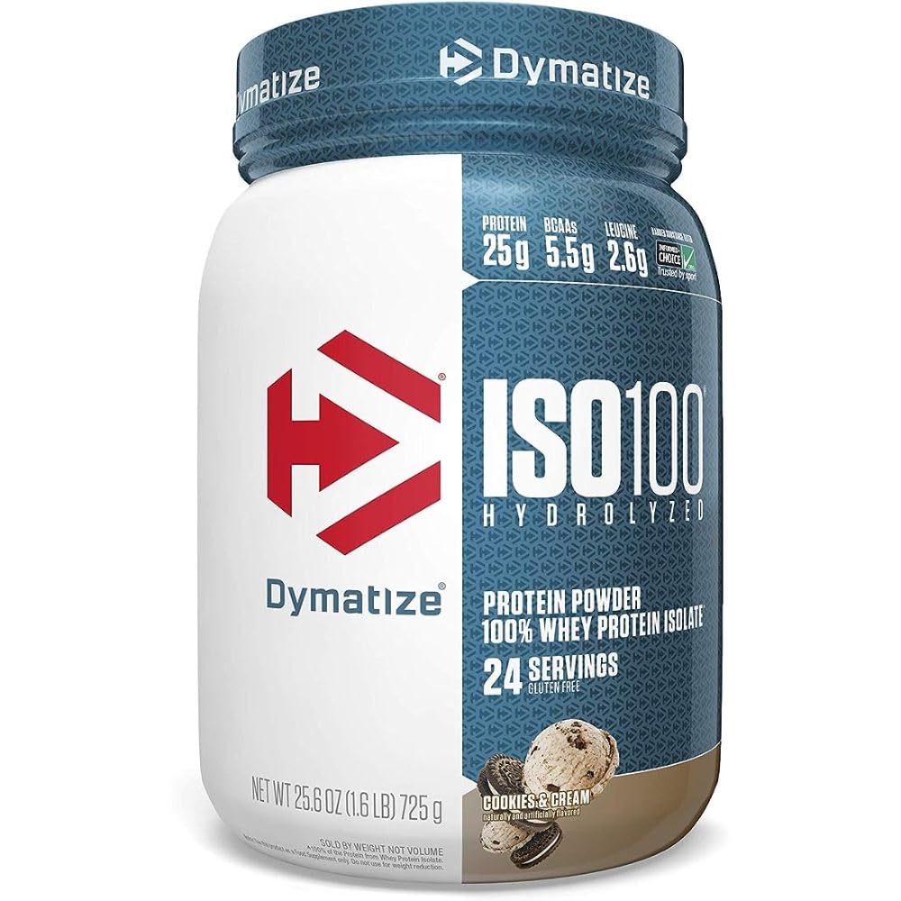 Dymatiser la poudre de protéines hydrolysées ISO100, 100% de lactosérum, 25g de protéines, 5,5g BCAA, sans gluten, absorption rapide, digestion facile, biscuits et crème, 1,6 livre