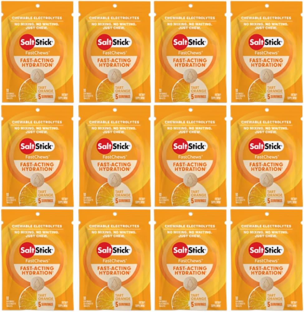 SaltStick Electrolyte FastChews - 120 Comprimés d'orange - Comprimés d'électrolyte pour l'hydratation, comprimés de sel - 10 Comprimés (paquet de 12)