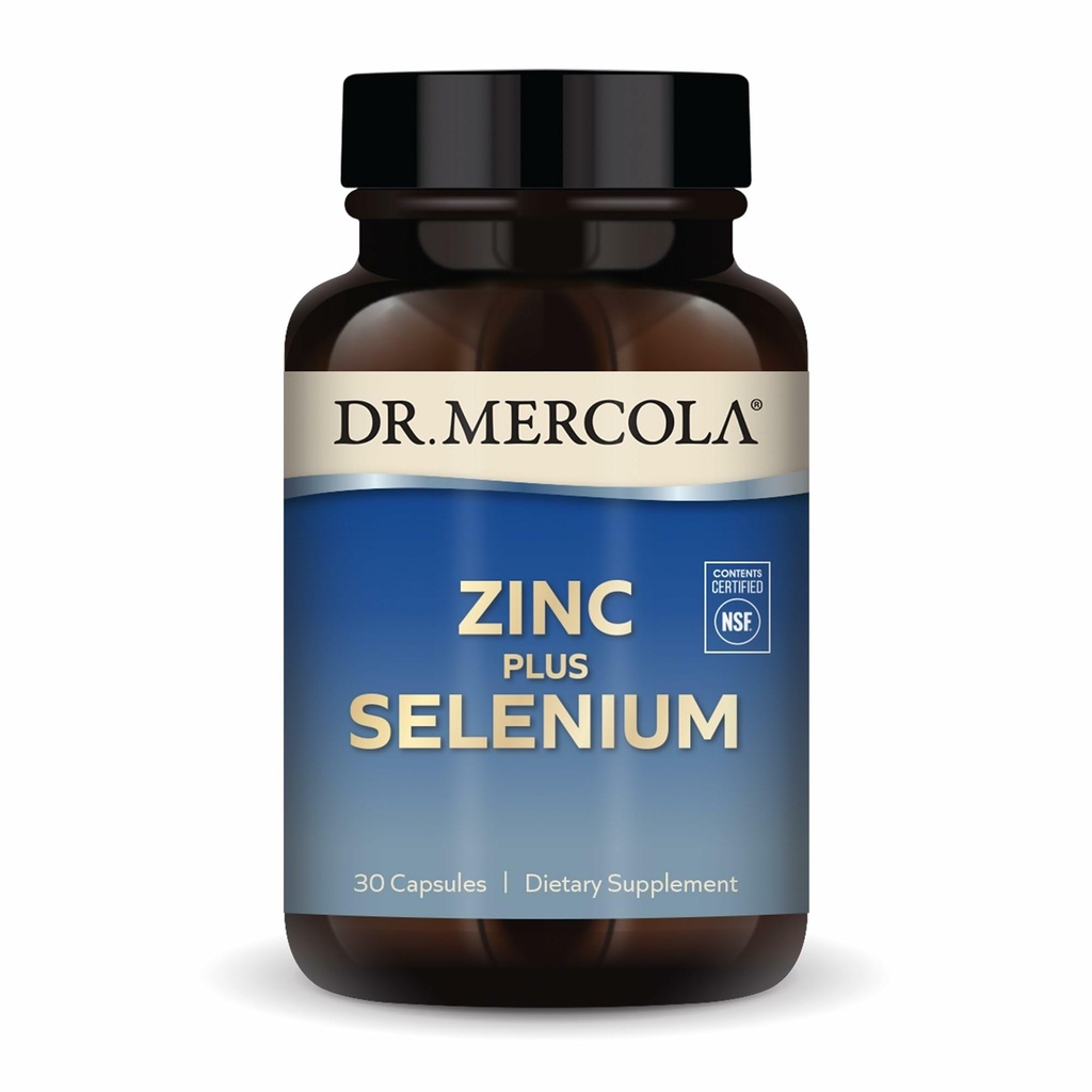 Dr. Mercola Zinc Plus Sélénium - Supplément mélange minéral - pour le soutien immunitaire, cérébral et respiratoire - Contient du chélate et du cuivre glyciné au zinc - sans OGM et sans gluten - 30 capsules (30 portions)