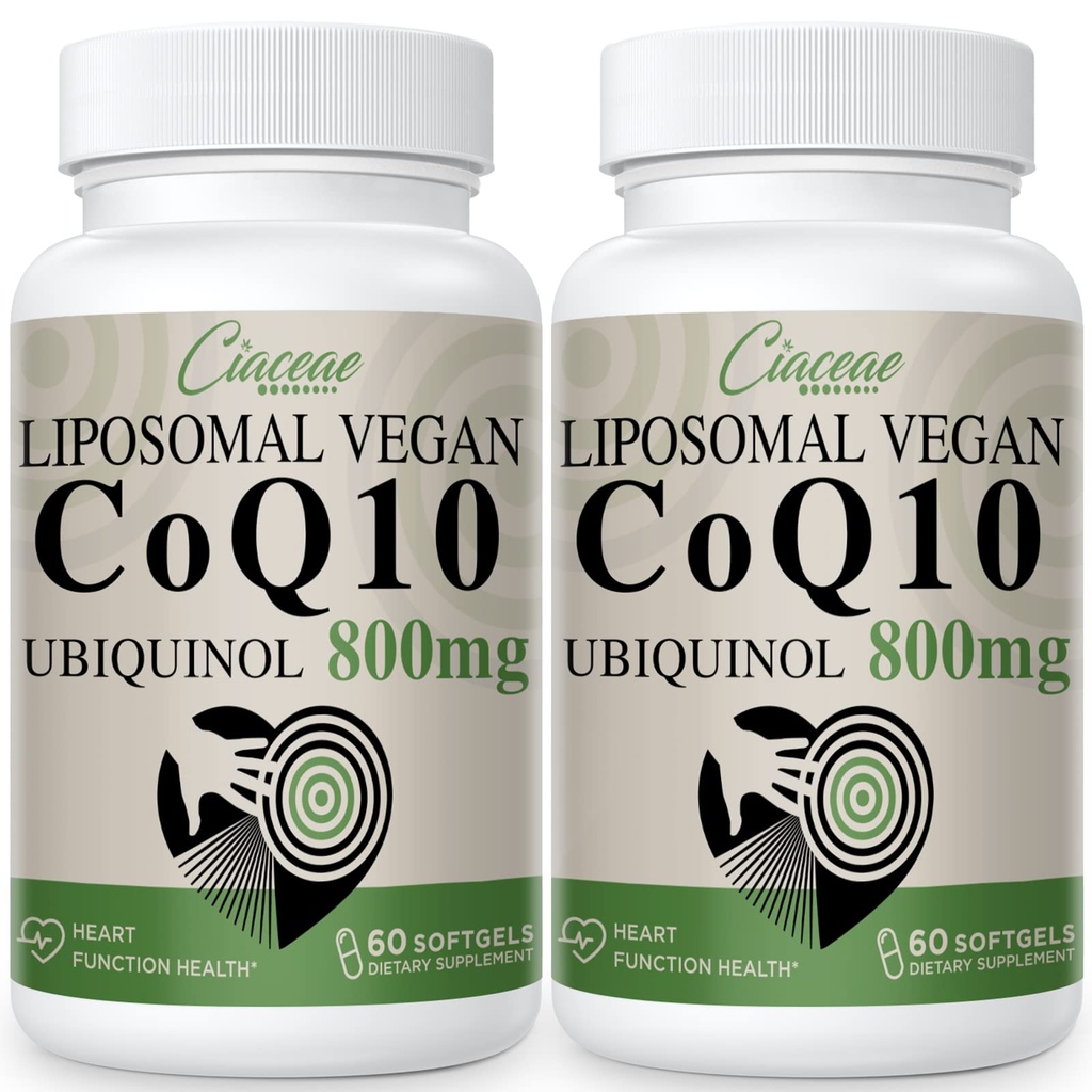 Liposomique CoQ10 800mg Ubiquinol Softgel, Max Absorption Ubiquinol Coenzyme Q10, Ubiquinol CoQ10 Supplément pour antioxydant, fonction cardiaque et production d'énergie, Pure CoQ10 800mg, 120 Vegan Softgels